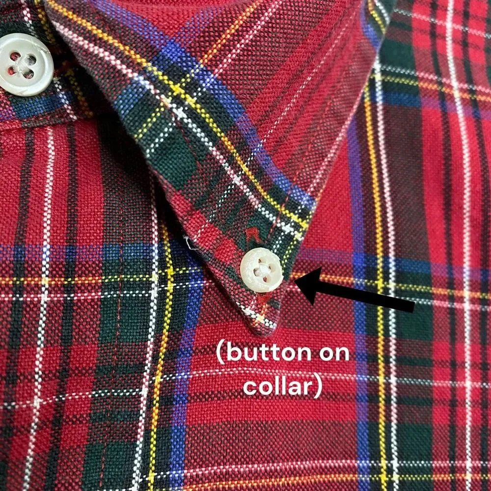 Vtg Polo Ralph Lauren Big Shirt Mens L Red Button Down Plaid Pony Preppy LS 90s